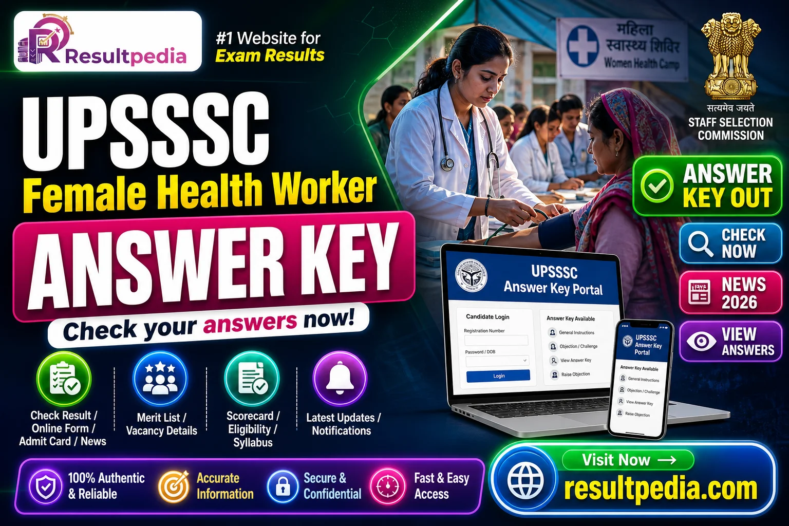 UPSSSC Female Health Worker Answer Key 2026 — Direct Link Active — Resultpedia banner
