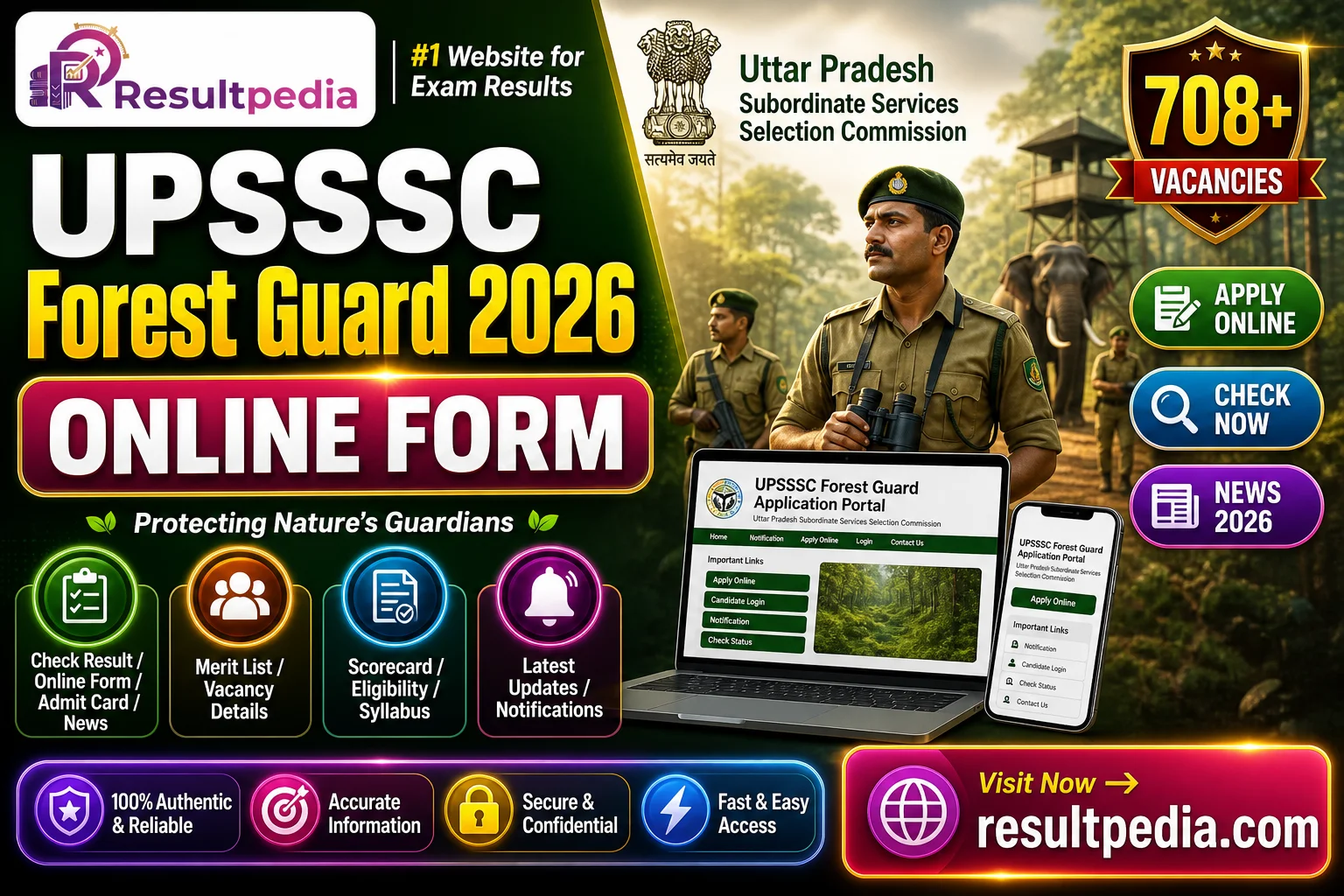UPSSSC Forest Guard 2026 — 708 Forest & Wildlife Guard Online Form — Resultpedia banner