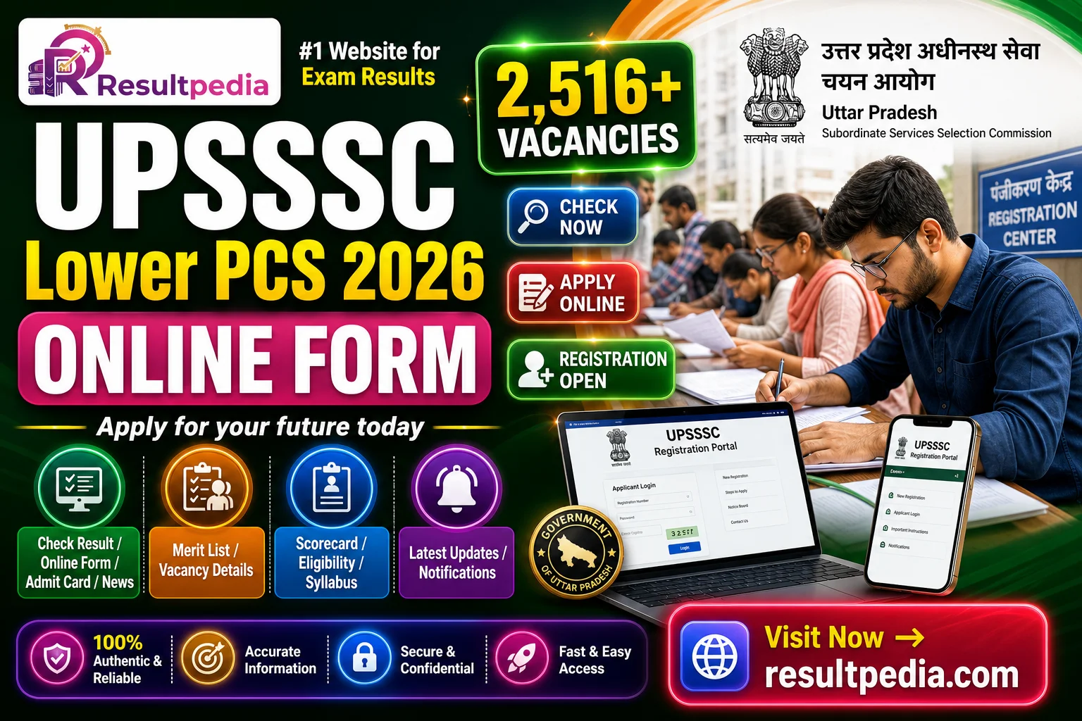 UPSSSC Lower PCS 2026 Online Form — 2,516 Posts, Eligibility, Dates & Fee — Resultpedia banner