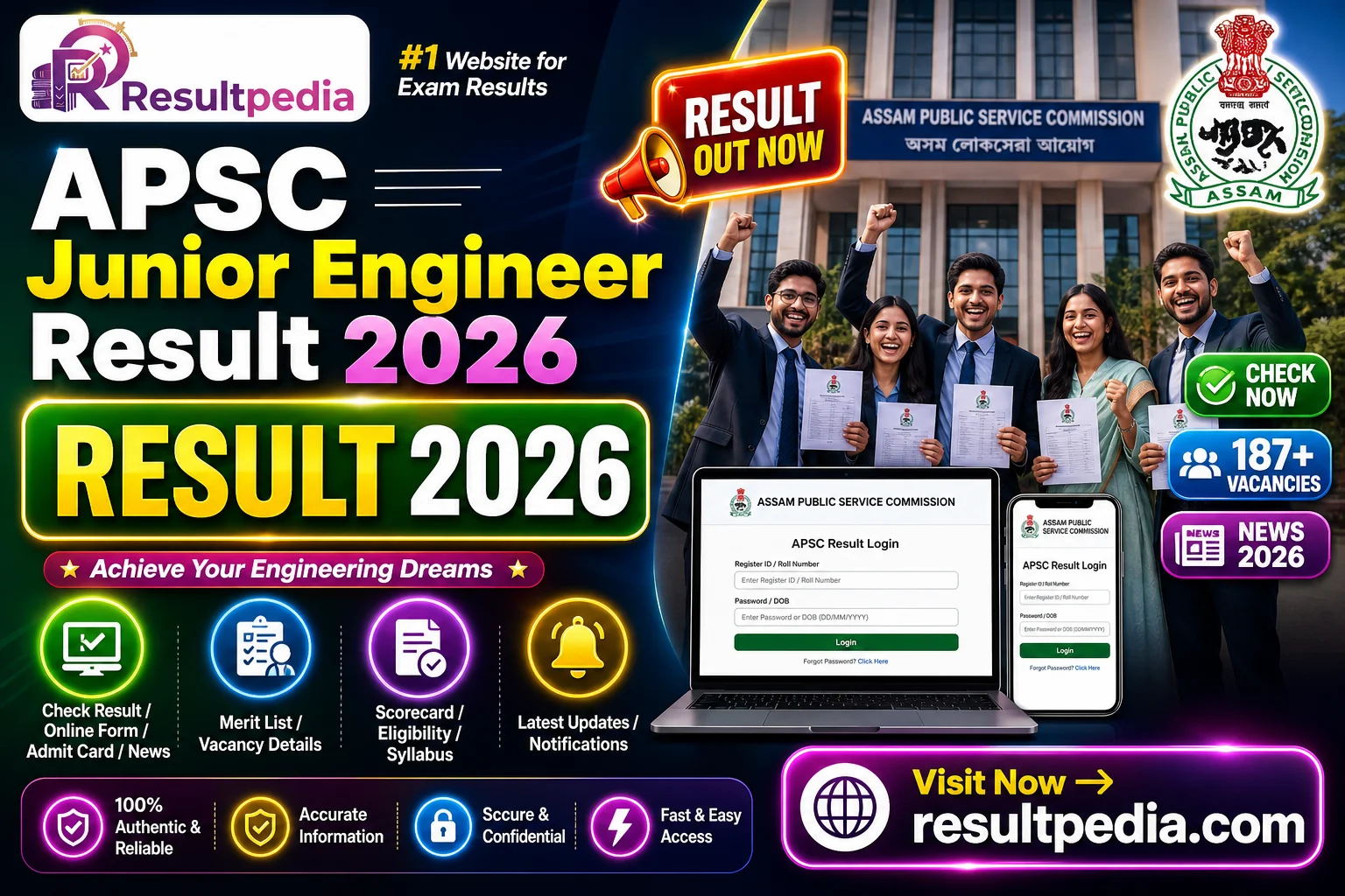 APSC Junior Engineer Result 2026 — PHED Selection List Out for 187 Posts — Resultpedia banner