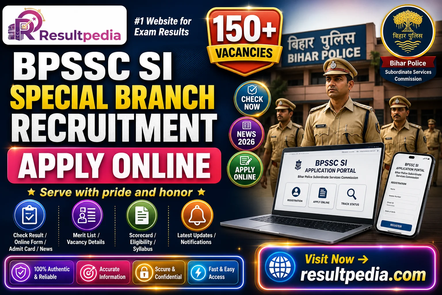 BPSSC SI Special Branch Recruitment 2026 — 150 Police Sub-Inspector Posts, Apply Online — Resultpedia banner