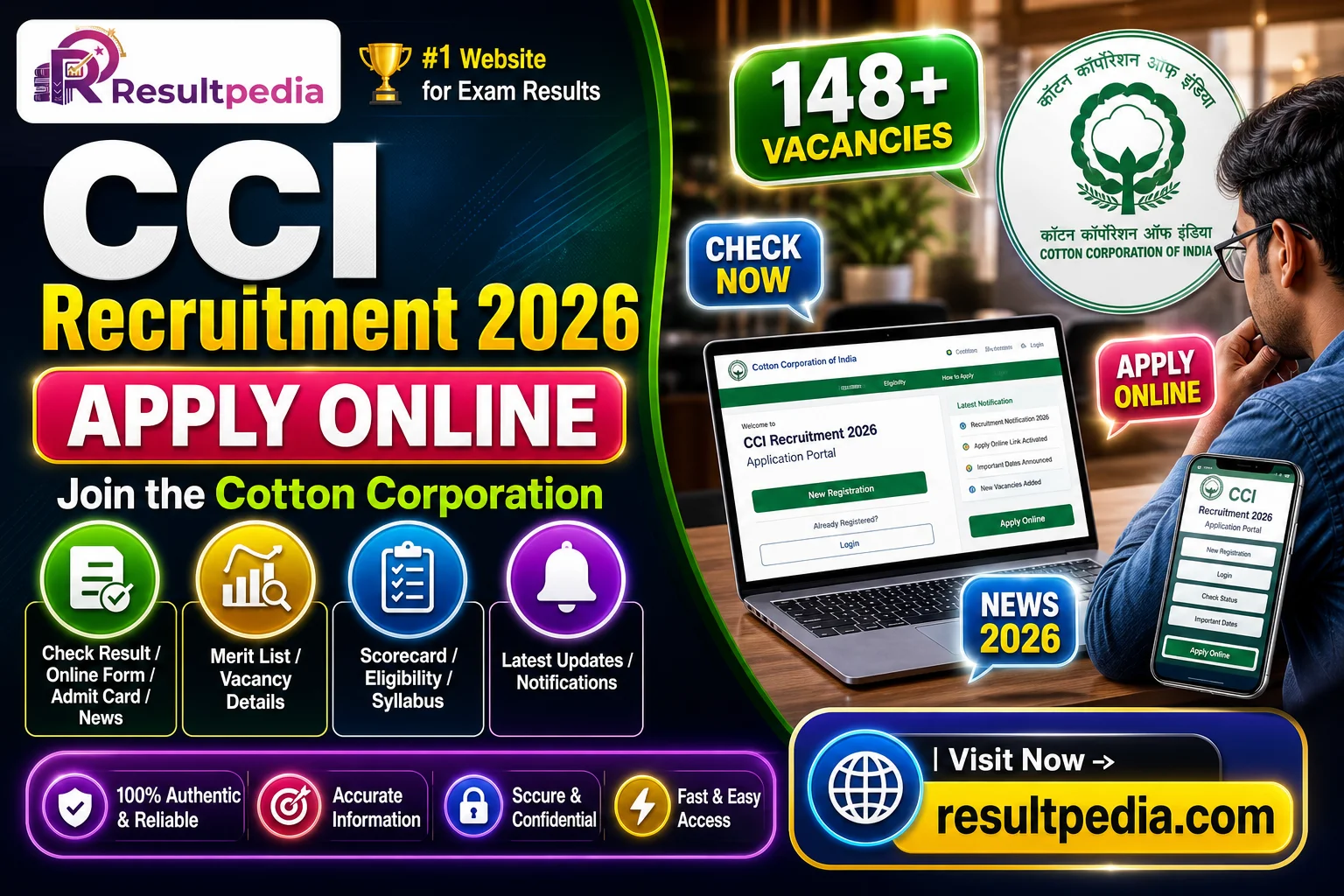 CCI Recruitment 2026 — Apply Online for 148 Assistant Manager, MT and Junior Assistant Posts — Resultpedia banner