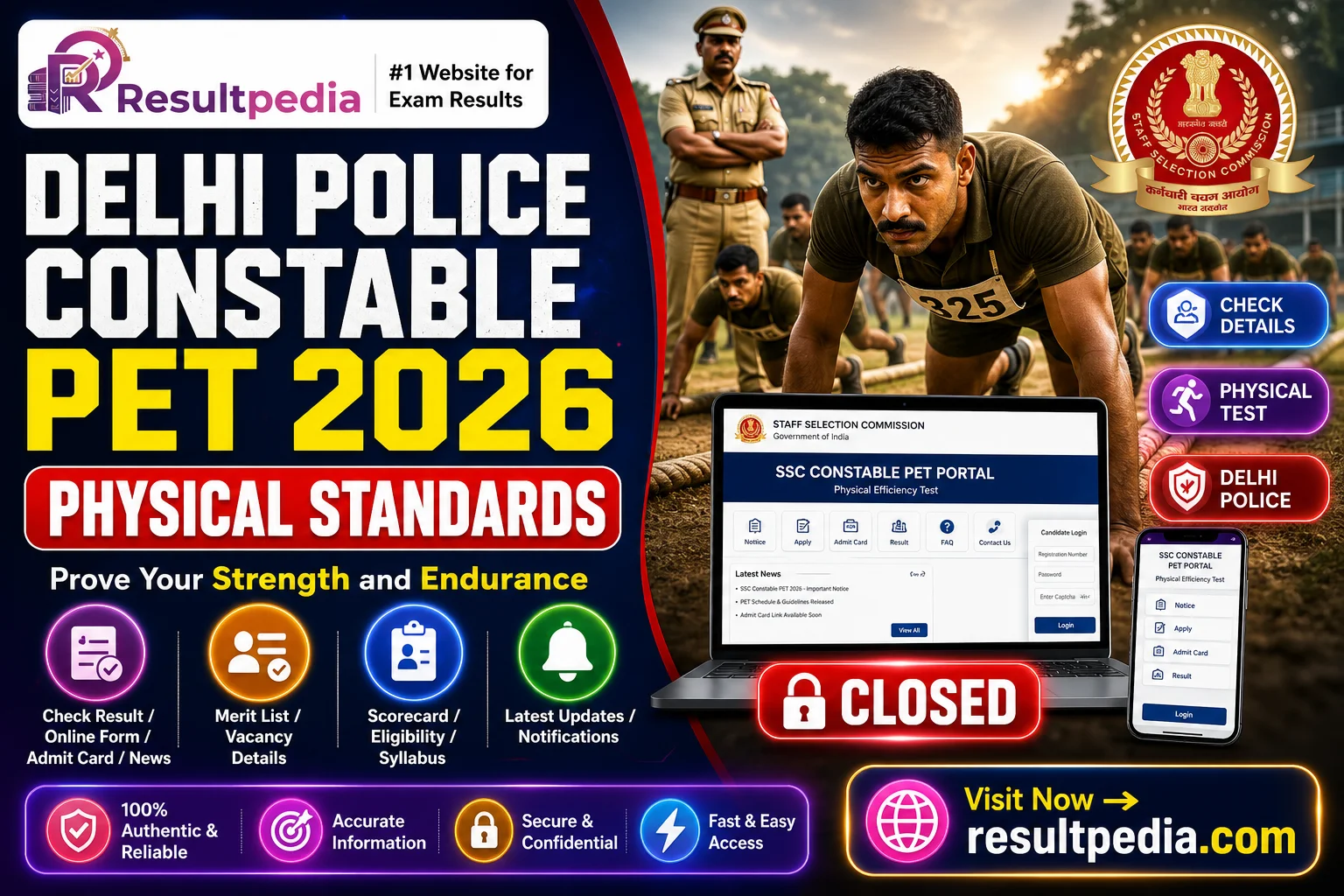 Delhi Police Constable Physical Standards 2026: Height, Chest, Running and PET (Male and Female) — Resultpedia banner