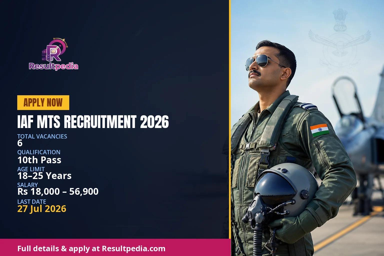 IAF MTS Recruitment 2026: 6 Group C Civilian Posts at IAM Bangalore, Apply Offline — Resultpedia banner