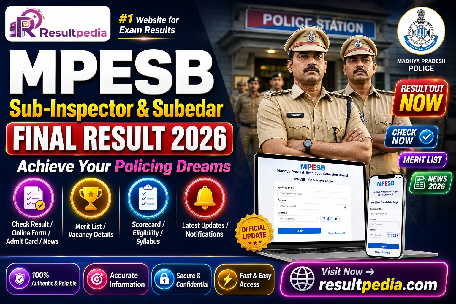 MPESB Sub-Inspector and Subedar Final Result 2026 — Merit List Out — Resultpedia banner