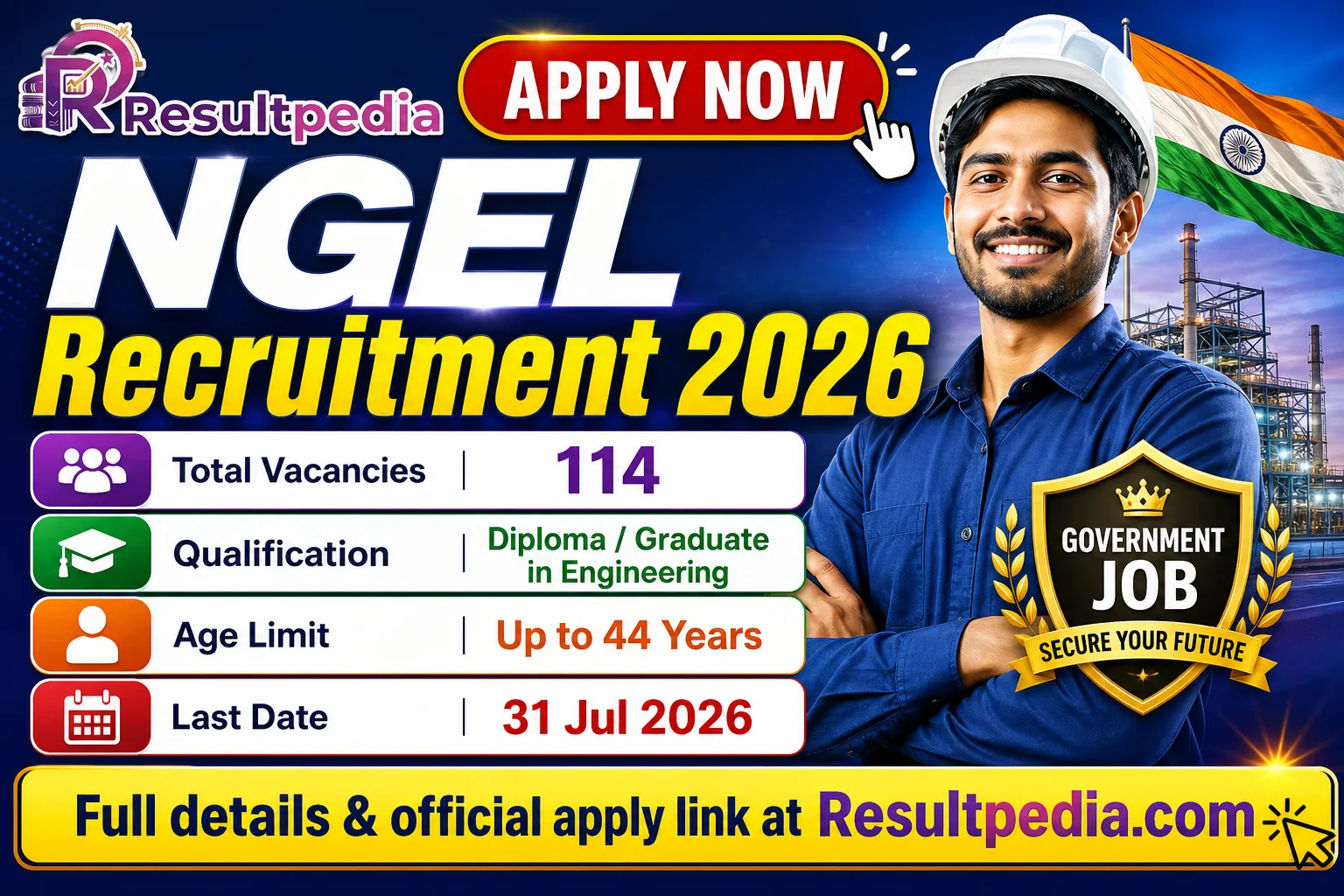 NGEL Recruitment 2026: 114 Assistant Engineer and DGM (RE) Posts, Apply Online — Resultpedia banner