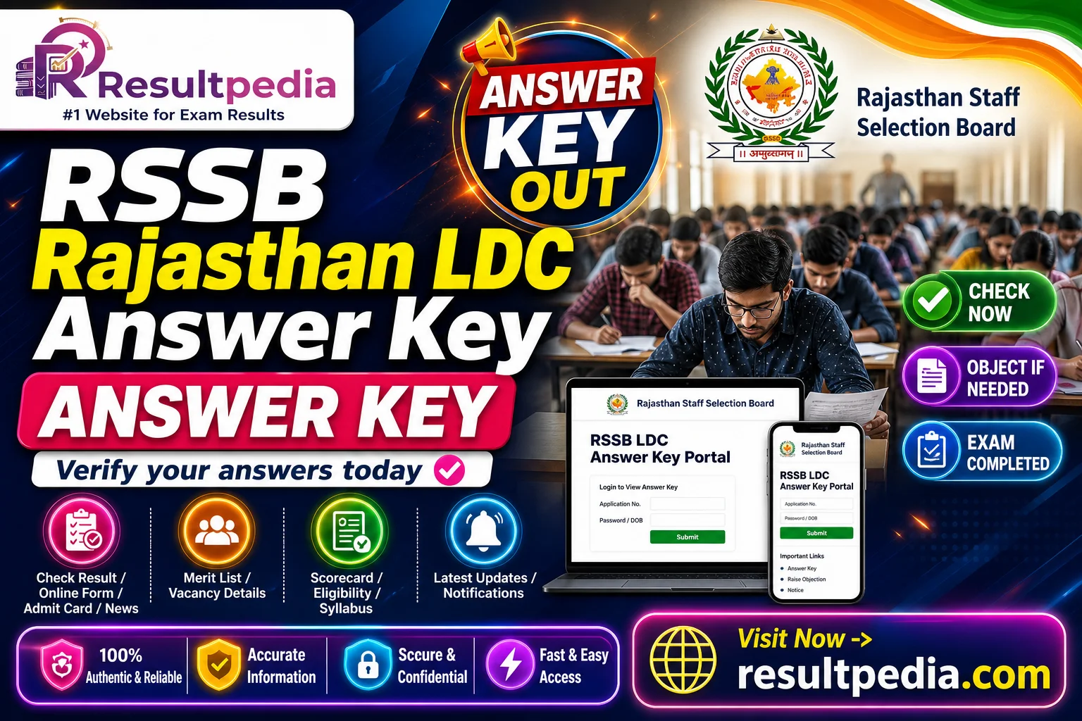 RSSB Rajasthan LDC Answer Key 2026 — Marking, the Five-Option Rule and How to Object — Resultpedia banner
