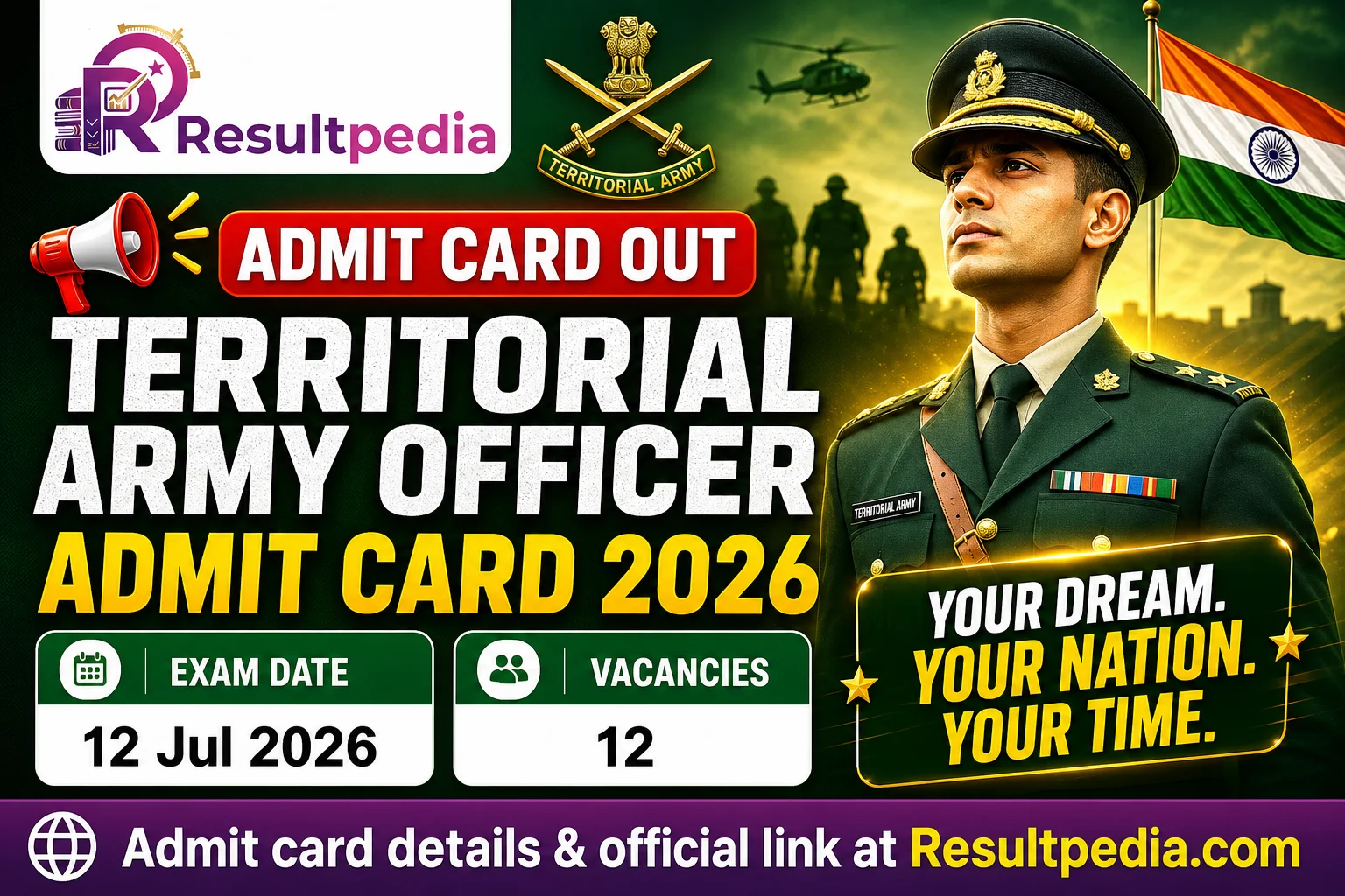 Territorial Army Officer Admit Card 2026: Download Link, Exam 12 July — Resultpedia banner