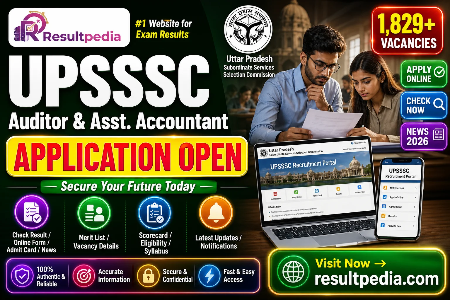 UPSSSC Auditor and Assistant Accountant Recruitment 2026: 1,829 Posts, Apply 14 July to 3 August — Resultpedia banner